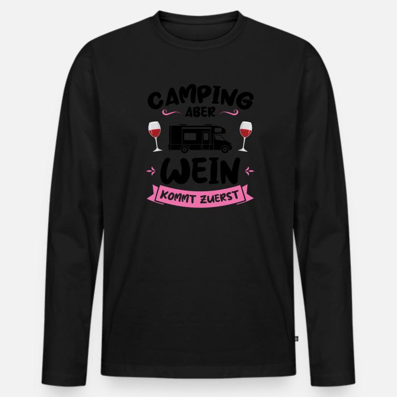 Campen Wein Campingplatz Geschenk - Männer Premium Bio Langarmshirt - Schwarz
