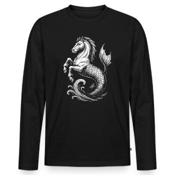 Mythischer Hippocampus, Seehengst Illustration - Männer Premium Bio Langarmshirt - Schwarz - Vorne - Nico (187cm)