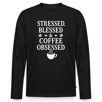 Coffee Obsessed - Men's Premium Organic Long Sleeve Shirt - black - Front - Nico (187cm)
