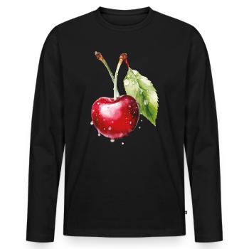 Fruity cherry with water droplets - Men's Premium Organic Long Sleeve Shirt - black - Front - Nico (187cm)