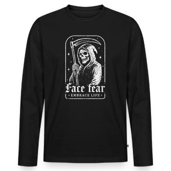 Visage Peur Étreinte Vie Squelette Faucheuse - T-shirt manches longues Premium bio Homme - noir - Devant - Nico (187cm)