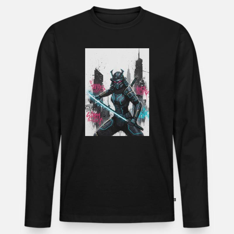 Cyber Samurai Neon Klinge - Männer Premium Bio Langarmshirt - Schwarz
