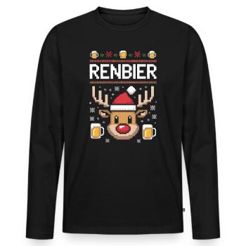 Beer Mug Reindeer Christmas - Men's Premium Organic Long Sleeve Shirt - black - Front - Nico (187cm)