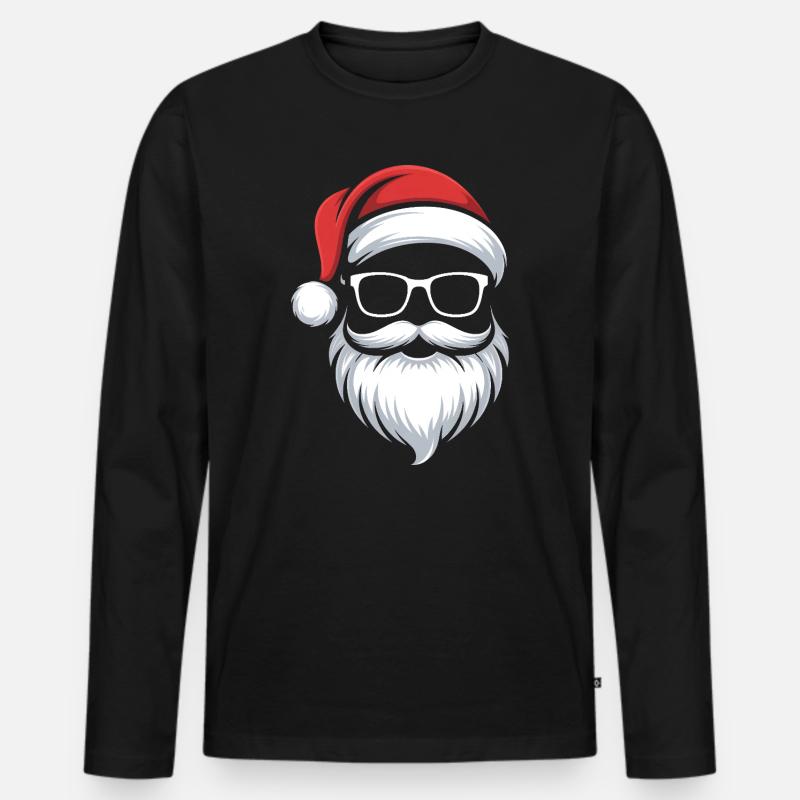 Weihnachts-Santa mit Bart und Brille - Männer Premium Bio Langarmshirt - Schwarz