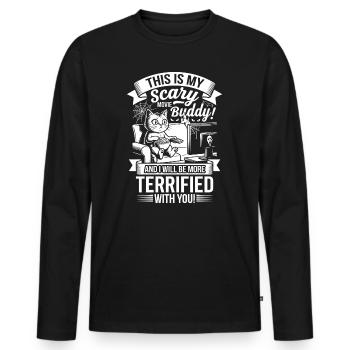 Scary Cat Cuddly Friend - Men's Premium Organic Long Sleeve Shirt - black - Front - Nico (187cm)