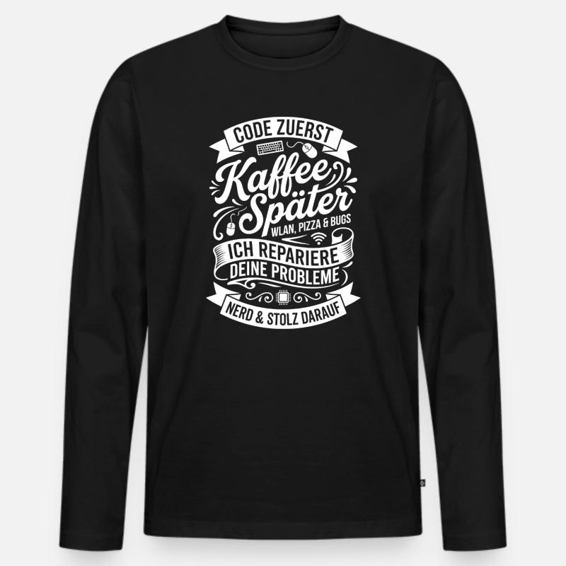 Code d’abord le café après - T-shirt manches longues Premium bio Homme - noir
