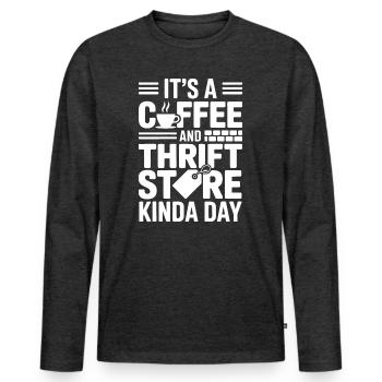 Coffee Thrift Store Day - Men's Premium Organic Long Sleeve Shirt - heather anthracite - Front - Nico (187cm)