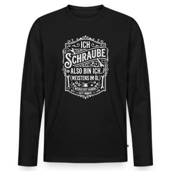 I screw slogan motif - Men's Premium Organic Long Sleeve Shirt - black - Front - Nico (187cm)