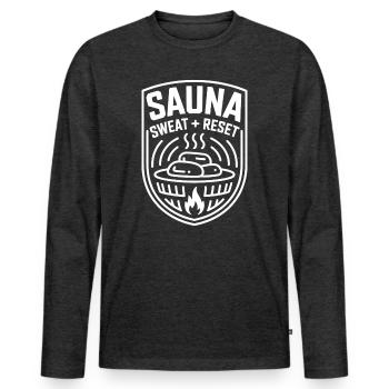Transpiration du sauna réinitialisant bien-être Transpiration - T-shirt manches longues Premium bio Homme - anthracite chiné - Devant - Nico (187cm)