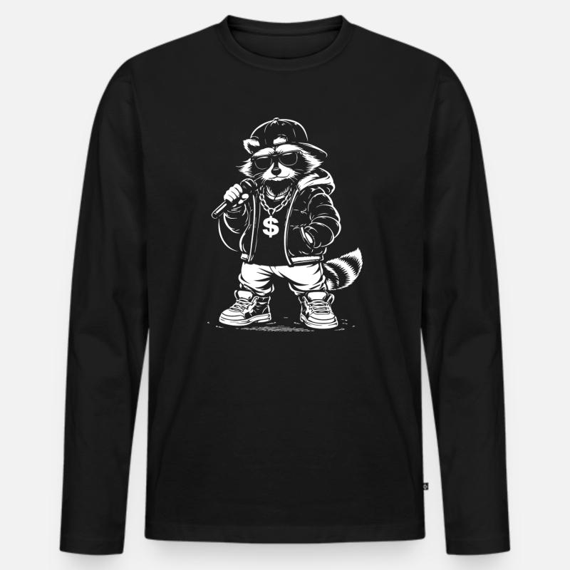 Rappender Waschbär mit Bling - Männer Premium Bio Langarmshirt - Schwarz