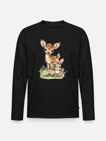 🦌🐰Faon et Tender Bunny – Illustration - T-shirt manches longues Premium bio Homme - noir