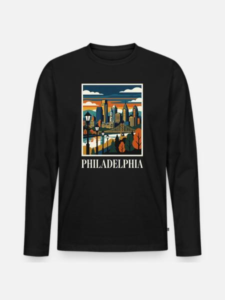 Philadelphia Skyline Sunset Poster - Men's Premium Organic Long Sleeve Shirt - black
