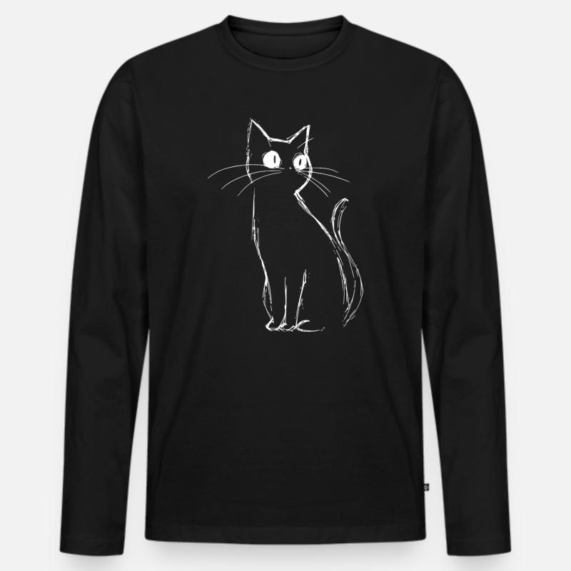 Katze Skizze - Männer Premium Bio Langarmshirt - Schwarz