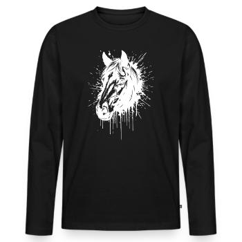 White Splash Horse Head - Men's Premium Organic Long Sleeve Shirt - black - Front - Nico (187cm)