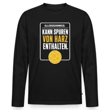 Allergiehinweis Handball – Spuren von Harz - Männer Premium Bio Langarmshirt - Schwarz - Vorne - Nico (187cm)