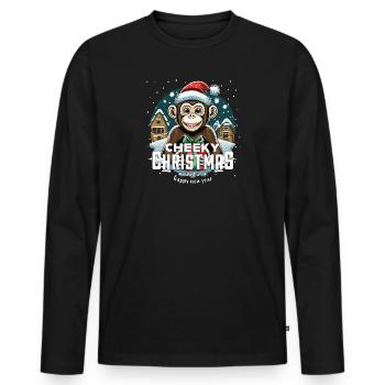 Christmas Monkey - Cheeky Christmas - Men's Premium Organic Long Sleeve Shirt - black - Front - Nico (187cm)