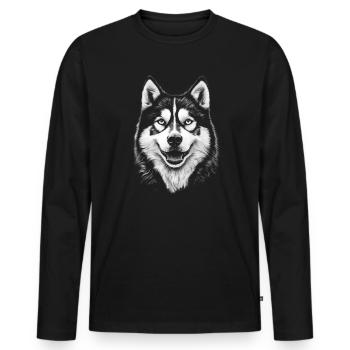 Husky sibérien Portrait chien chiens - T-shirt manches longues Premium bio Homme - noir - Devant - Nico (187cm)