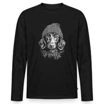Long-haired Dachshund Bobble Hat Dog Dog Dachshund Dachshund - Men's Premium Organic Long Sleeve Shirt - black - Front - Nico (187cm)