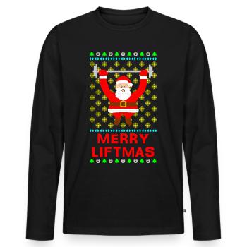 Merry Liftmas Ugly Christmas Sweater - Männer Premium Bio Langarmshirt - Schwarz - Vorne - Nico (187cm)