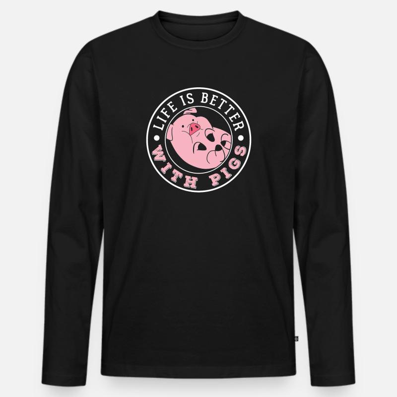 Schwein - Männer Premium Bio Langarmshirt - Schwarz