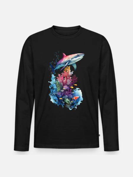 Shark Ocean Landscape - Men's Premium Organic Long Sleeve Shirt - black