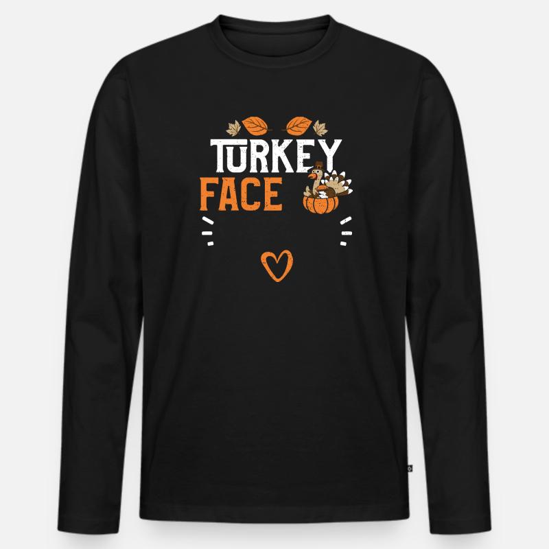 Turkey Face - Thanksgiving - Männer Premium Bio Langarmshirt - Schwarz
