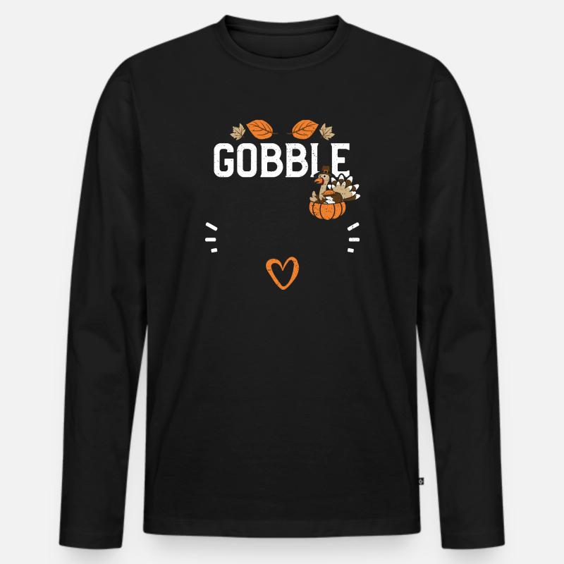 Gobble - Thanksgiving - Männer Premium Bio Langarmshirt - Schwarz