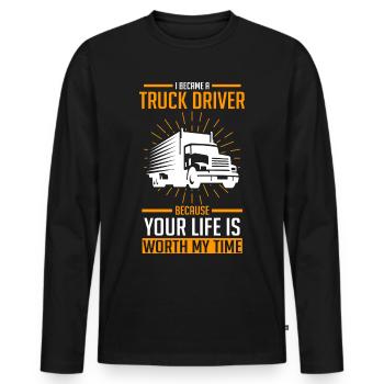 Truck driver courier gift - Men's Premium Organic Long Sleeve Shirt - black - Front - Nico (187cm)