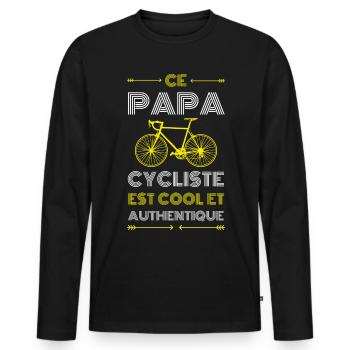 Ce papa cycliste est cool et authentique - T-shirt manches longues Premium bio Homme - noir - Devant - Nico (187cm)