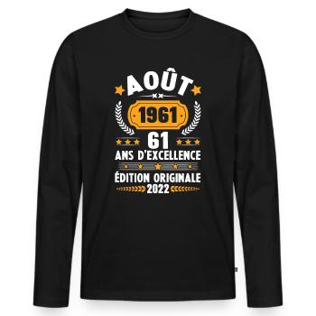 Cadeau D'anniversaire Rétro 61 Ans Août 1961 - T-shirt manches longues Premium bio Homme - noir - Devant - Nico (187cm)