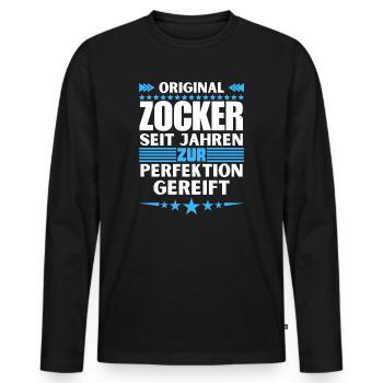 Zur Perfektion gereifter Zocker - Männer Premium Bio Langarmshirt - Schwarz - Vorne - Nico (187cm)