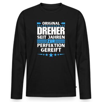 Zur Perfektion gereifter Dreher - Männer Premium Bio Langarmshirt - Schwarz - Vorne - Nico (187cm)