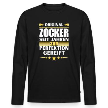 Zur Perfektion gereifter Zocker - Männer Premium Bio Langarmshirt - Schwarz - Vorne - Nico (187cm)