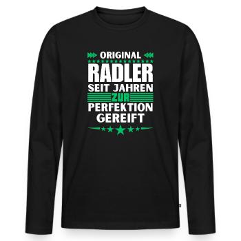 Zur Perfektion gereifter Radler - Männer Premium Bio Langarmshirt - Schwarz - Vorne - Nico (187cm)