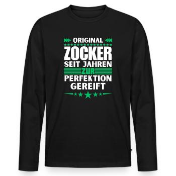 Zur Perfektion gereifter Zocker - Männer Premium Bio Langarmshirt - Schwarz - Vorne - Nico (187cm)
