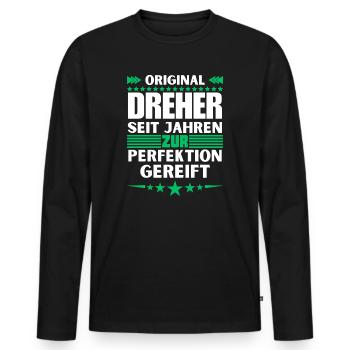 Zur Perfektion gereifter Dreher - Männer Premium Bio Langarmshirt - Schwarz - Vorne - Nico (187cm)