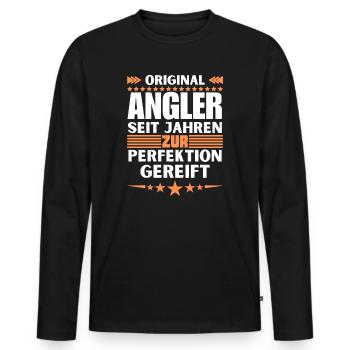 Zur Perfektion gereifter Angler - Männer Premium Bio Langarmshirt - Schwarz - Vorne - Nico (187cm)