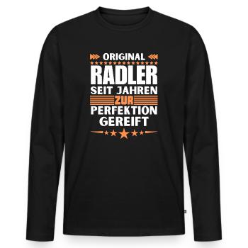 Zur Perfektion gereifter Radler - Männer Premium Bio Langarmshirt - Schwarz - Vorne - Nico (187cm)