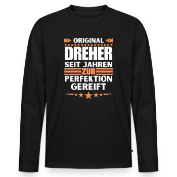 Zur Perfektion gereifter Dreher - Männer Premium Bio Langarmshirt - Schwarz - Vorne - Nico (187cm)