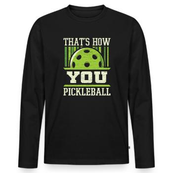 Paddleball Pickleball Geschenkidee - Männer Premium Bio Langarmshirt - Schwarz - Vorne - Nico (187cm)