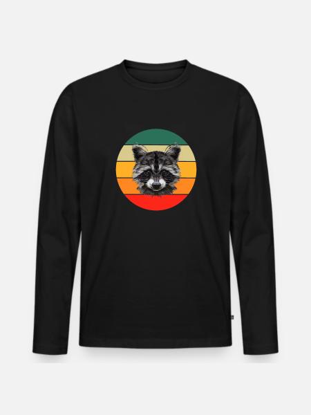 Retro Trash Panda Waschbär - Männer Premium Bio Langarmshirt - Schwarz