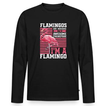 Flamingo Geschenkidee - Männer Premium Bio Langarmshirt - Schwarz - Vorne - Nico (187cm)