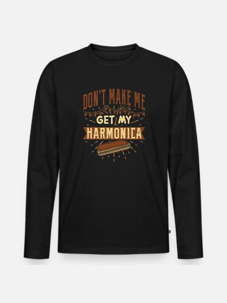 Mundharmonika Musiker - Männer Premium Bio Langarmshirt - Schwarz