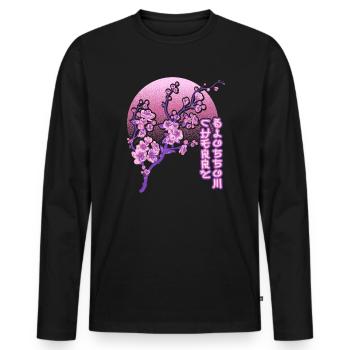 Kirschblüte Cherry Blossom Sakura Flower - Männer Premium Bio Langarmshirt - Schwarz - Vorne - Nico (187cm)