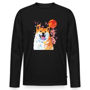 Shiba Inu Hund Cherry Blossom - Männer Premium Bio Langarmshirt - Schwarz - Vorne - Nico (187cm)
