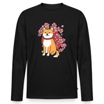 Shiba Inu Cherry Blossom - Männer Premium Bio Langarmshirt - Schwarz - Vorne - Nico (187cm)