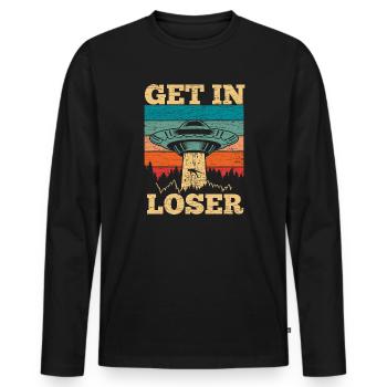 Retro Ufo Alien - Männer Premium Bio Langarmshirt - Schwarz - Vorne - Nico (187cm)