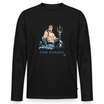 superhéro plongée sous marine : SUPER PLONGEUR - T-shirt manches longues Premium bio Homme - noir - Devant - Nico (187cm)