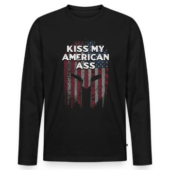 Küss meinen amerikanischen 4. Juli Papa Witze Vierter - Männer Premium Bio Langarmshirt - Schwarz - Vorne - Nico (187cm)