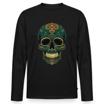 Tag der Toten Totenschädel Zuckerschädel Totenfest - Männer Premium Bio Langarmshirt - Schwarz - Vorne - Nico (187cm)